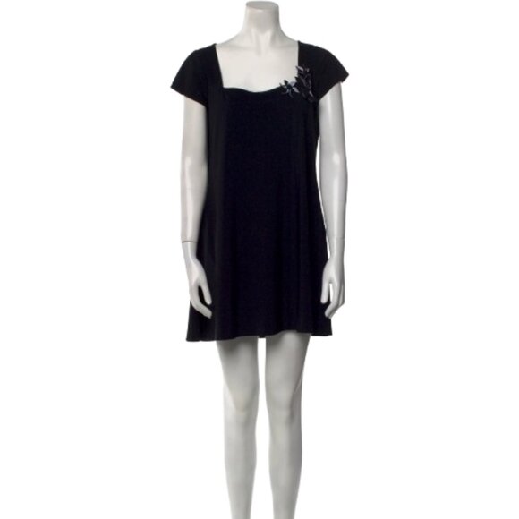 NWT Karla Colletto Womens Size Medium Square Neck Floral Applique Mini Dress NEW - Picture 1 of 3
